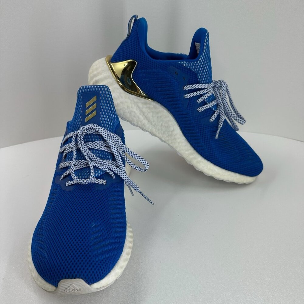 Adidas Alphaboost Running Shoes Mens 10 Lace Up G54130 Gold Metallic Royal Blue